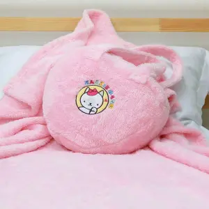 EPICO's Eazzie Gang Plush Polyester Blanket Stuffed in Heart Shape Plush Polyester Bag with Character Appliqued, Light Pink
