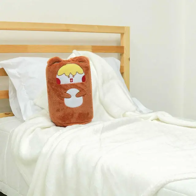EPICO's Error Chick White Plush Blanket in Character Embroidered Brown Drawstring Cylinder Bag