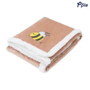 Funny Bee Embroidering Luxury Velvet Sherpa Baby Blanket