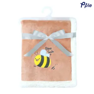 Funny Bee Embroidering Luxury Velvet Sherpa Baby Blanket