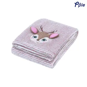 Funny Reindeer Embroidering Stripe Plush Baby Blanket