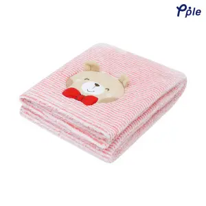 Gentle Bear Embroidering Stripe Plush Baby Blanket