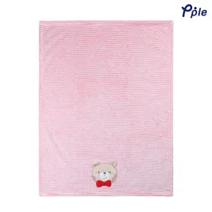 Gentle Bear Embroidering Stripe Plush Baby Blanket