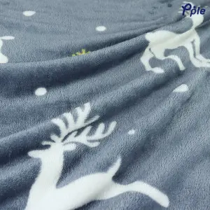 Happy Reindeer Printed Fine Coral Throw