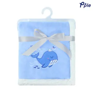 Happy Whale Embroidering Luxury Velvet Sherpa Baby Blanket