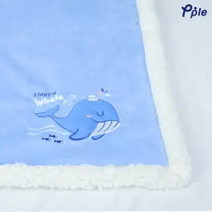 Happy Whale Embroidering Luxury Velvet Sherpa Baby Blanket