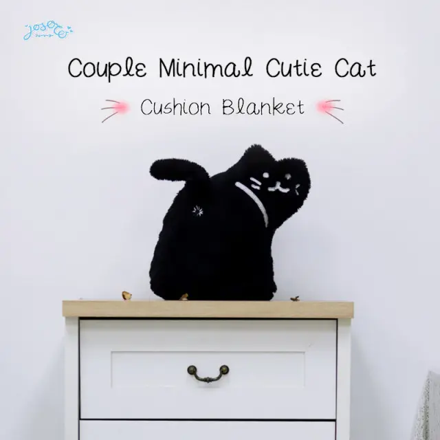 Japanese black cat minimal cushion blanket