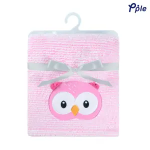 Little Owl Embroidering Stripe Plush Baby Blanket