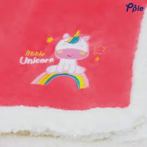 Little Unicorn Embroidering Luxury Velvet Sherpa Baby Blanket