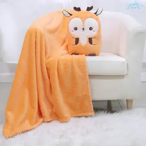 Orange Reindeer Cushion Blanket
