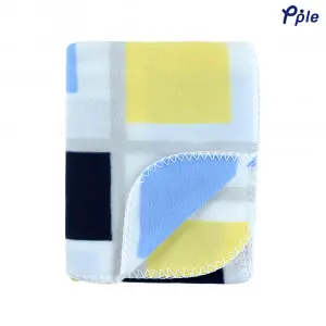 Printed Fleece Throw, Yellow/Blue Mosiac Pattern