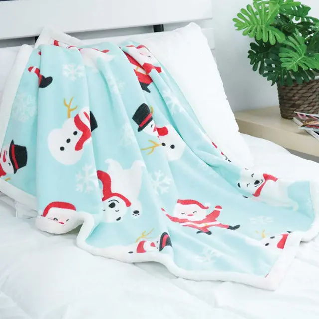 Santa Claus Christmas Printed Baby Blanket, Reversible to White Plush Blanket