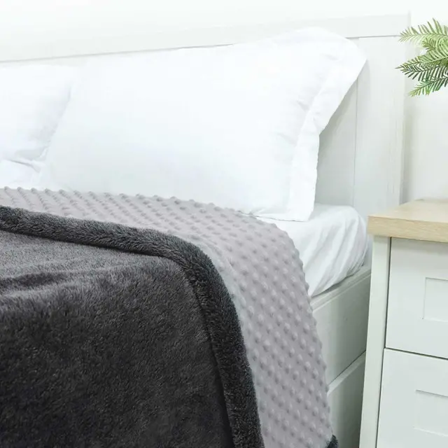 Silvery Grey Faux Fur Blanket, Reversible to Dimple Touch Blanket