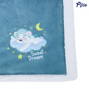 Sweet Dream Bear Embroidering Luxury Velvet Sherpa Baby Blanket