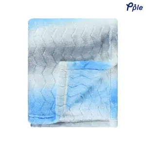 Zigzag Pattern Printed Jacquard Flannel Blanket, Blue/Grey